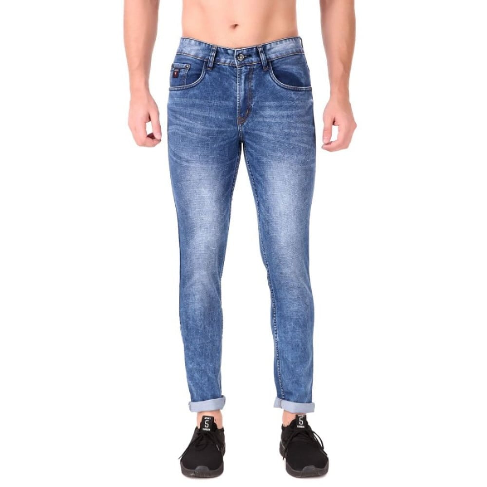 Slim Fit Men’s Stretchable Blue Denim Mid Rise Jeans – Zupto Store